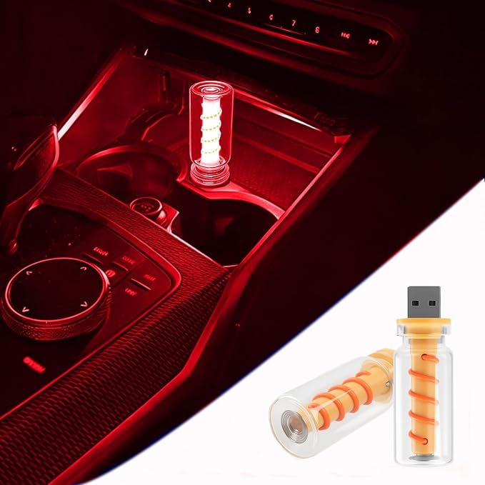2PCS USB Light for Car, Touch Dimmable Car Interior Ambient Lights | USB Plug-in Mini Night Light for Cars, Retro Glass Bottle Lamp for Bedrooms, Camping, Hallway, Holiday Decoration (Red) by SUNCARACCL