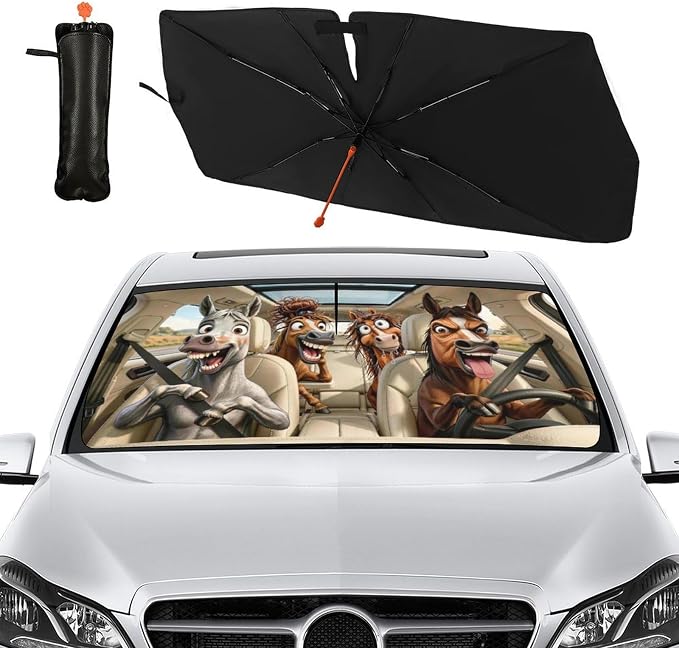 Socira Funny Horse Car Windshield Sun Shade Umbrella Foldable Sunshade | for Front Window Auto Windshield Sunshade Covers Horse Car Accessories Protect from Sun Rays Heat Gifts 57'' X 30'' - Image 7