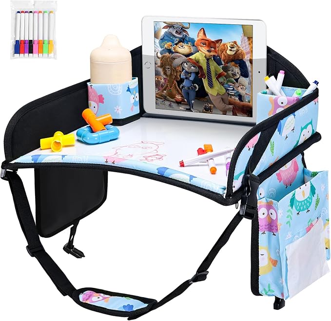 Kids Travel Tray for Toddler Car Seat, Road Trip Activities for Kid | Toddler Car Activities with iPad Holder Stand, Roadtrip Essentials with Dry Erase Board & Cooler Cup Holder, 2PC - Image 5