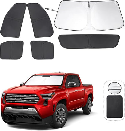 6PCS Windshield Sun Shade Custom Fit for 2024 Toyota Tacoma Accessories Foldable Sunshade Side Rear Window Shade Cover Full Set Privacy Protection Keeps Car Cool by LHFLIVE