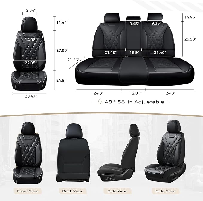 Coverado Car Seat Covers, Front Covers for Cars, Car Seat Cover Front Seats, Automotive Seat Cover, Waterproof, Leather Car Seat Cushion, Universal Interior Seat Protectors for Most Cars Black - Image 6