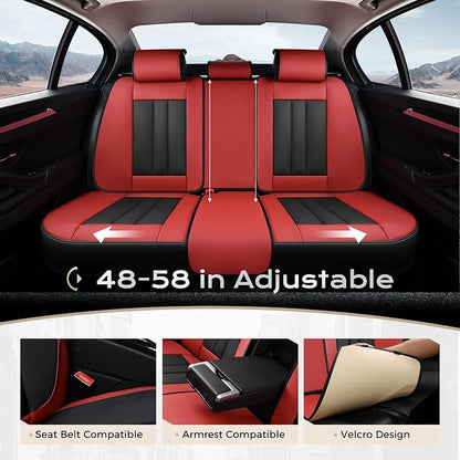 Coverado Car Seat Cover, Cover for Cars Full Seat, Premium Leather, Universal Fit Waterproof Seat Protectors, Car Seat Cushion Non-Slip for Most Cars-Black Red - Image 6