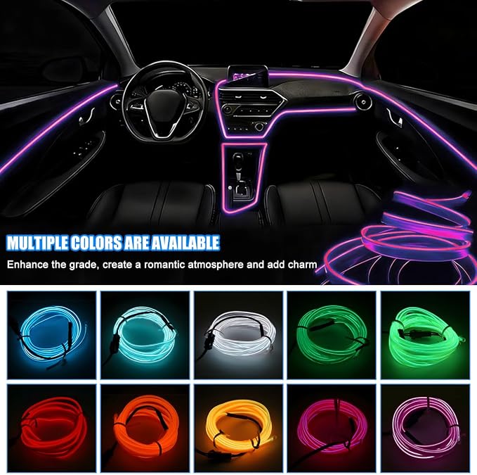 EL Wire Car LED Strip Lights, 10FT 5V USB Vehicle Ambient Lighting Kit with Fuse Protection, Automotive Interior Neon Decoration Lamp with 5mm Sewing Edge, Universal Fit (Purple) - Image 3