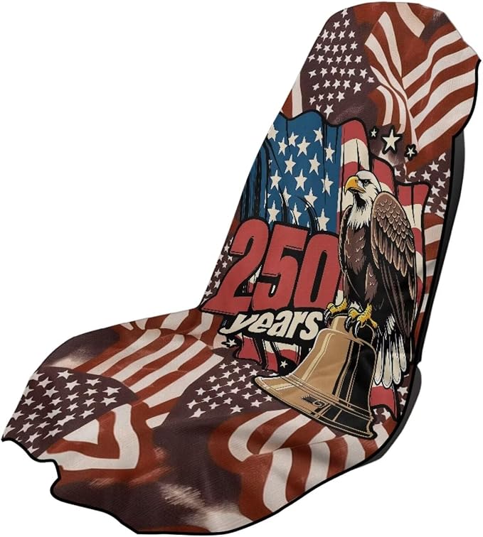 SEANATIVE Patriotic Car Seat Towel Covers - Breathable Sweat Absorbing Automotive Seat Protectors for Gym, Camping & Pet Transport (Fits SUV/Truck), 250 Years Eagle Print by SEANATIVE