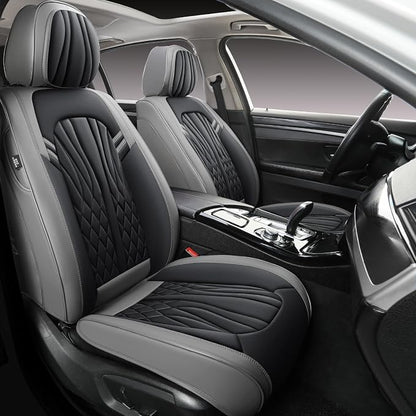 MINGBRON Leather Car Seat Covers,Breathable and Waterproof Faux Leather Automotive Seat Covers for Cars SUV Truck Sedan,Universal Driver Seat Cover Grey&Black by MINGBRONCARSEATCOVER