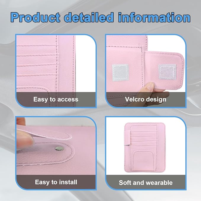 Augeny Car Sun Visor Organizer, Small Auto Visor Organizer and Storage, Registration and Document Holder, Vehicle Accessories for Sunglasses, Document, Card, Pen, Driver License (Pink) - Image 3