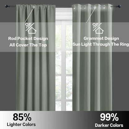 RYB HOME Kitchen Blackout Window Curtains Over Sink 36 inch Length | Summer Light UV Blocking,Energy Efficient,Cabinet Shelf Cupboard Blinds Window Coverings,W29 x L36,Greyish Green,2 Panels - Image 5