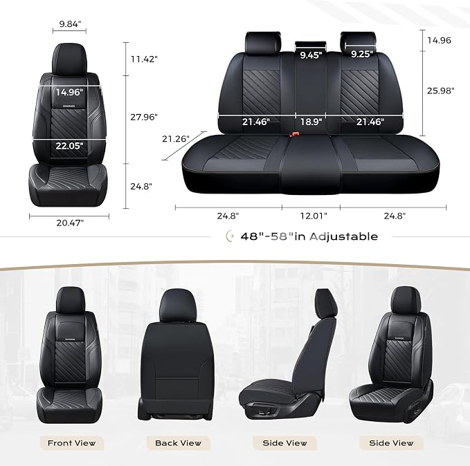 Coverado Car Seat Covers Full Set 5 Pieces, Luxury Nappa Leather Seat Covers Universal Fit Waterproof Non-Slip Breathable Front & Back Automotive Seat Protectors for Cars, SUVs, Trucks - Image 5