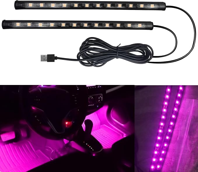 Car LED Strip Light, Interior Car Lights, 12V 24 LED Auto Atmosphere Lamps with Cigarette Lighter, Auto Lamp Ambient Night Light Strip Lighting Kit for Vehicles (USB/Pink Purple) by Unknown