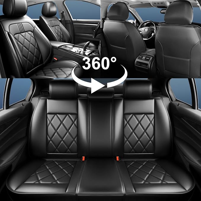 Forte Car Seat Covers Custom Fit for Kia Forte 2010-2024, Full Coverage Leather Waterproof Breathable Seat Covers Full Set, Automotive Seat Protectors, Airbag Compatible(5 Seats, Black) - Image 7