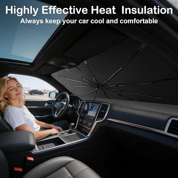 Windshield Sun Shade Umbrella, Foldable Car Windshield Sun Shade Cover, 56" x 31" UV & Heat Insulation Car Sun Shade, Universal Fit for Sedans, SUVs & Trucks - Image 9