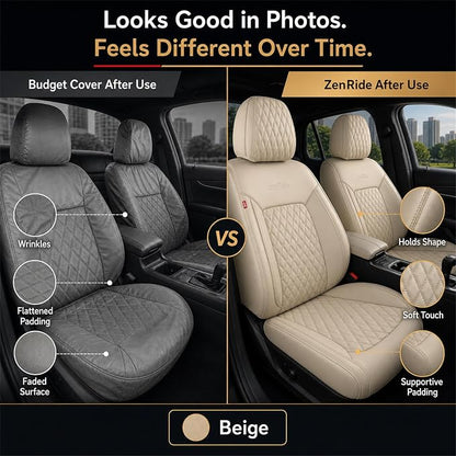 Beige High-Density Nappa Leather Automotive Car Seat Covers Full Set | Univerasal Fit,3D Contoured,Full Coverage,Waterproof,ThickTexture Nappa Leather,for most Suvs Trucks Sedans - Image 3