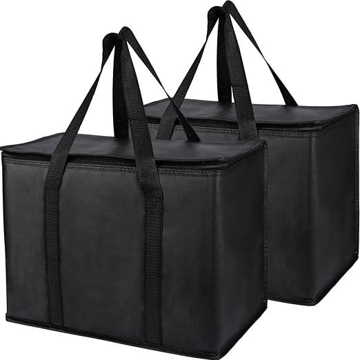 Bodaon 1-Pack Insulated Reusable Grocery Shopping Bags, X-Large, Black | Picnic Cooler Bag with Zippered Top Cold, Insulated Food/Pizza Delivery Bag for Commercial Rideshare, Collapsible Tote Bags by Bodaon
