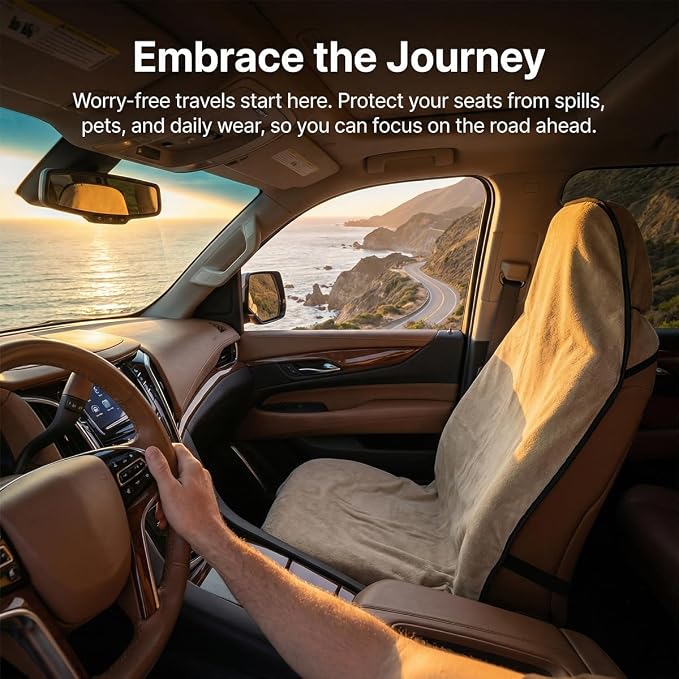 Car Towel Seat Cover, Waterproof Non-Slip Automotive Towel Rear Protective Cover, Sweat-Proof Machine Washable Removable Carseat Vehicle Rear Seat Mat Protector, Universal Fit (Beige) - Image 5