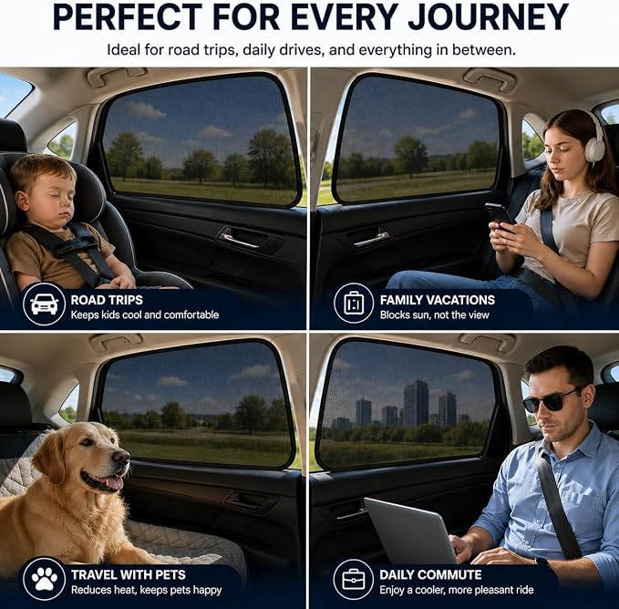 Car Window Shades for 2023-2025 Honda CRV Rear Side Window Mesh Sun Shade | Rear Side Window Sunshade, Breathable Privacy Window Covers, UV Protection & Heat Insulation, for Baby Camping Napping, 2PCS - Image 6