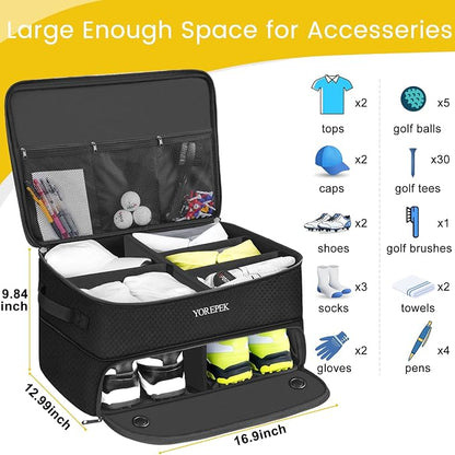 YOREPEK Golf Gifts for Men, 2 Layer Golf Trunk Organizer for 2 Pair Shoes | Waterproof Car Trunk Locker with Separate Ventilated Compartment for Balls, Tees, Clothes, Gloves, Birthday Gifts for Golfers - Image 6
