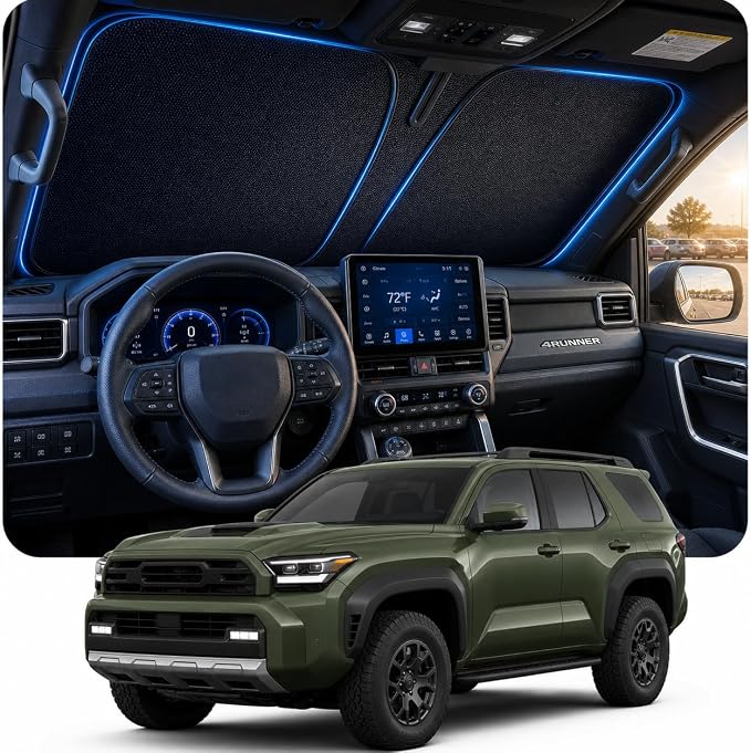 [2026 Upgraded] DooGooCoo Windshield Sun Shade for Toyota 4Runner 2017-2024 2025 [Cooling Ice-Crystal, 100% Sun Block ] Sunshade for Car Windshield 4runner Sun Shade, Custom Fit for 4 Runner. by DooGooCoo