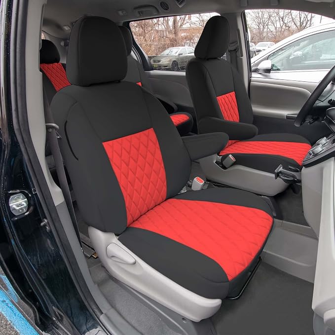 FH Group Custom Fit Car Seat Covers Specifically Made for 2011-2020 Toyota Sienna 7-8 Seater with Ultraflex Neoprene Water Resistant Automotive Seat Covers - Front Set Red - Image 4