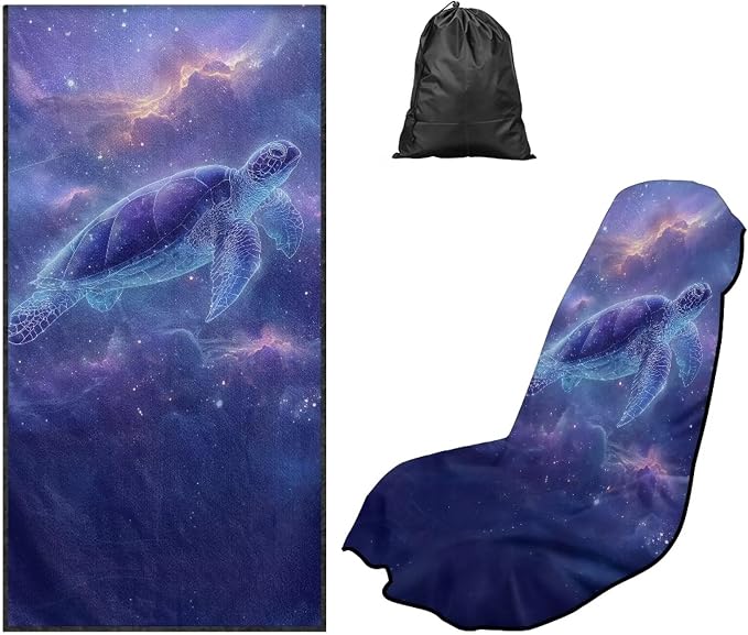Car Seat Towel Cover After Gym Galaxy Sea Turtle Print Car Seat Hoodie Towel with Storage Bag Quick-Dry Sweat Towels for Gym Workout, Running, Swimming, Beach and Hiking by Baxinh