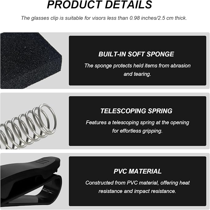 2 PCS Sunglass Holder for Car Sun Visor, Eyeglasses Hanger Clip Auto Visor Ticket Card Organizer, Multi-Functional Glasses Holder Vehicle Interior Clamps for Women Men - Image 4