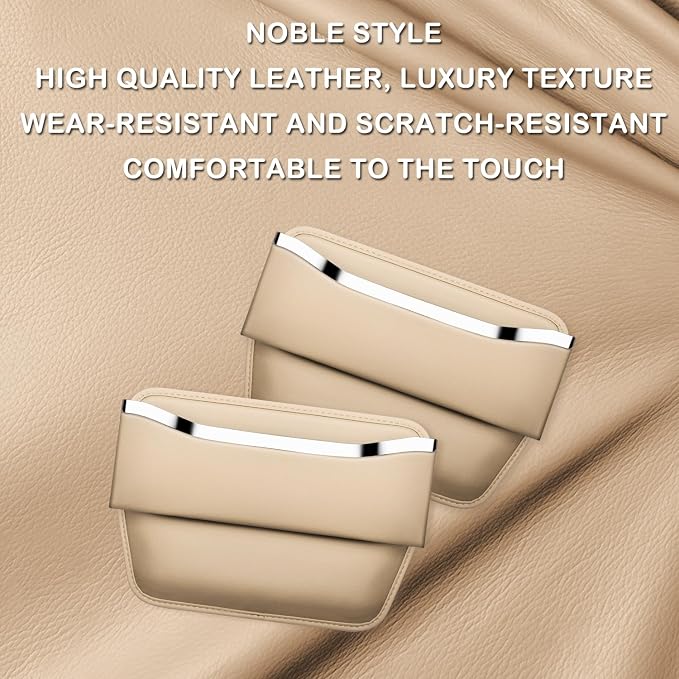 HOLDCY Car Seat Gap Filler Organizer - Leather Console Side Pocket Seat Storage - Stylish and Practical Car Accessories for Cars,SUV,Truck (Beige - 2 Pack) - Image 4