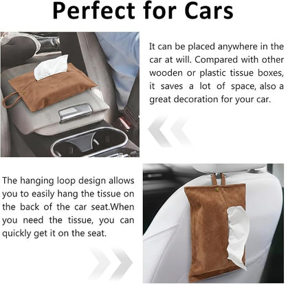 kakaforsa Cloth Tissue Cover, Suede Fabric, Toilet Paper Holder, Hang Paper Towel Holder for Car Home Office Desk Travel, Cotton Face Tissues Holder, Mocha Brown - Image 5