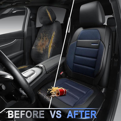 CAR PASS Memory Foam Seat Covers Front, Airy Cool Mesh Thick Car Seat Covers, Leather Car Seat Covers Front Seats Airbag Compatible, Universal Automotive Comfort for Most Cars, Trucks, SUV, Black Blue - Image 6