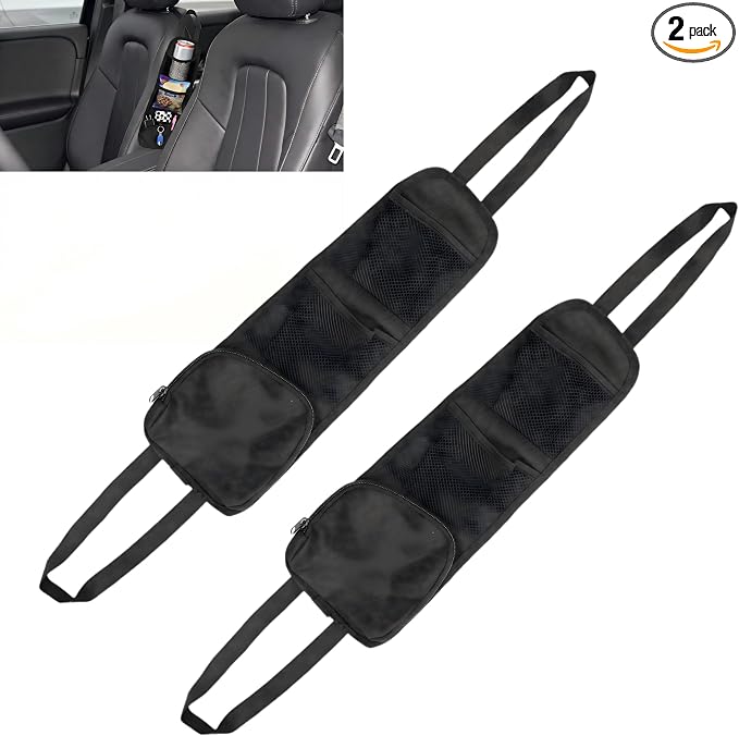2PCS Car Seat Side Organizer, Multi-Pocket Car Storage Organizer with Mesh Net, Multifunctional Seat Storage Hanging Bag, Universal Auto Seat Side Organizers for Cars, SUV & Truck (Black) by Unknown