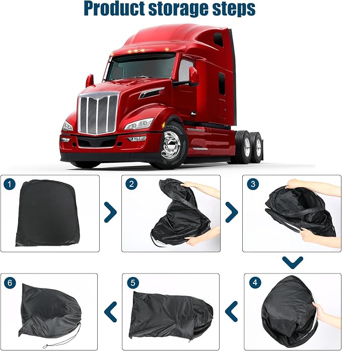 2 Pcs Side Window Sun Shade for Peterbilt 579 567 14-26 | Fits 579 (2022-2026) & 567 Semi Truck Day Cab Sleeper, 6-Layer 210T Heat Blocker, Blackout Privacy Cover, Foldable - Image 8