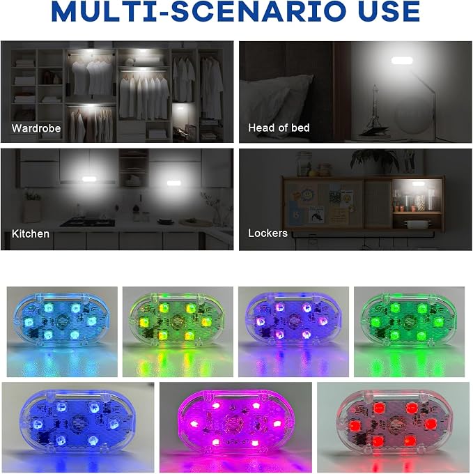 2 PCS Car LED Lights Interior Wireless, Magnetic Vehicle Interior Ambient Light with 6 LED Lamp Beads, Portable Reading Light USB Rechargeable Decorative Lamp for Cars (Colorful) - Image 6