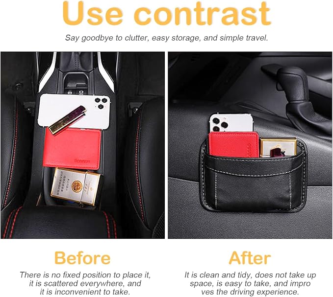 Osilly Car Seat Side Pocket Organizer, PU Leather Pen Phone Sunglasses Holder Tray Pouch Seat Gap Filler, Mini Storage Bag Car Interior Accessories for Auto Seat Door Window Console (Beige) - Image 5
