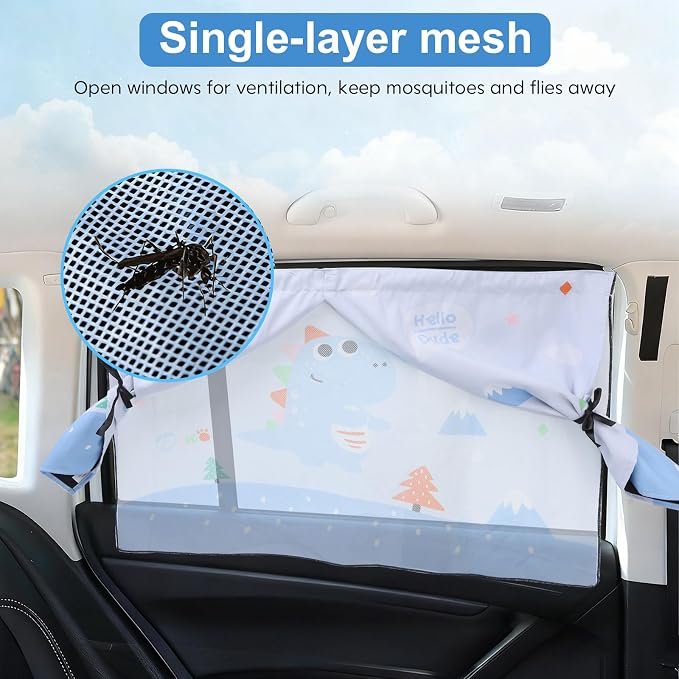 2 Pack Magnetic Car Window Shade for Baby, Back Seat, Easy Installation | Equipped with Mesh Storage Pocket on the Bottom, Universal Fit for Most Cars with Cartoon Patterns -for Baby (26.8"×19.7") - Image 6