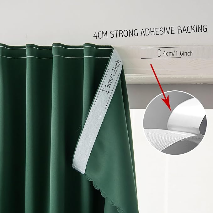 Instant Blackout Window Curtain with Reusable Adhesive, Thermal Insulated Fabric for RV Camper Small Windows, 71" W x 72" L, Dark Green, 1 Panel - Image 7