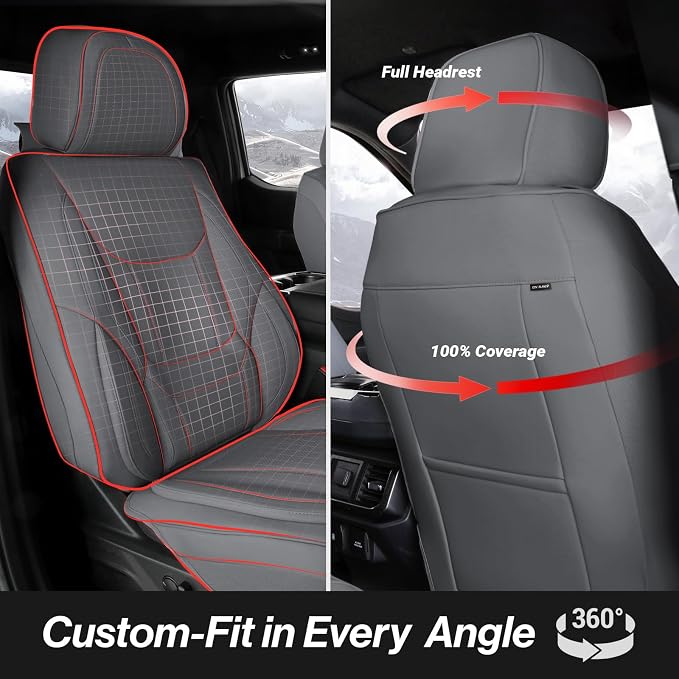 Coverland Premium Custom Fit Truck Car Seat Covers Full Set Seat Waterproof | Airbag Compatible Non-Slip Seat Cover for 2024-2026 Ford Ranger SuperCrew Cab [Dark Gray - Size Chart X86] - Image 4