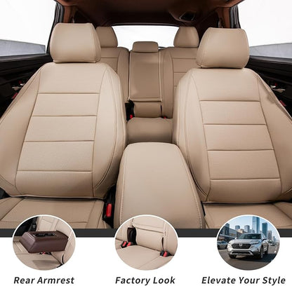 coverdream Custom Seat Covers for 2015-2016 Honda CR-V,Premium Faux Leather Car Seat Cover Set,Full Set Waterproof SUV Seat Protector,Armrest Covers Included (Beige) - Image 3