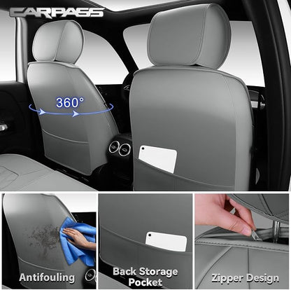 CAR PASS Luxury Nappa Leather Seat Covers Full Set, 3D Rhombus Waterproof Faux Leather Seat Covers, Universal Automotive Seat Cushion Fit for Most Sedan SUV Truck Van, Airbag Compatible Gray - Image 4