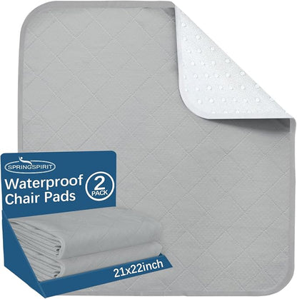 Waterproof Chair Pads for Incontinence Washable 22'' x 21'', 2 Pack Absorbent Seat Protector Pee Pads for Adults, Elderly, Kids, Toddler and Pets, Grey | Absorbent Seat Protector Pee Pads for Adults, Elderly, Kids, Toddler and Pets, Grey by SpringspiritBedding