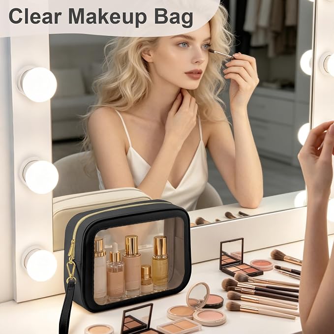 5PCS Clear Makeup Bags with Handles, TSA Approved Toiletry Bags, Diaper Bag Organizer Pouch, TPU Car Storage Organizer with Zippers, Waterproof Travel Organizer Bag for Women - Image 5