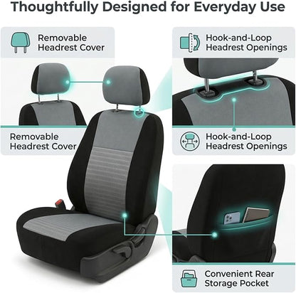 FH Group Universal Car Seat Covers Front Set for SUV Truck Sedan Vans | 3D Textured Breathable Fabric Seat Cover Set Protector with Airbag Compatible Interior Upgrade - Gray - Image 5