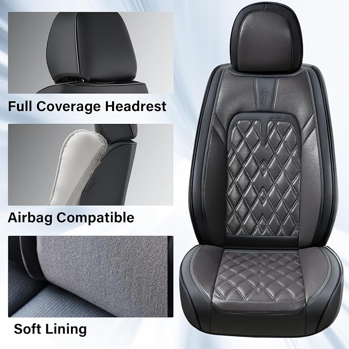 Coverado Car Seat Covers Full Set, 5 Seats Covers for Cars, Car Seat Covers Front Seats Back Seat Covers, Car Seat Protector Luxury Leathaire Waterproof Seat Cushions Universal Fit Most Cars Black - Image 7