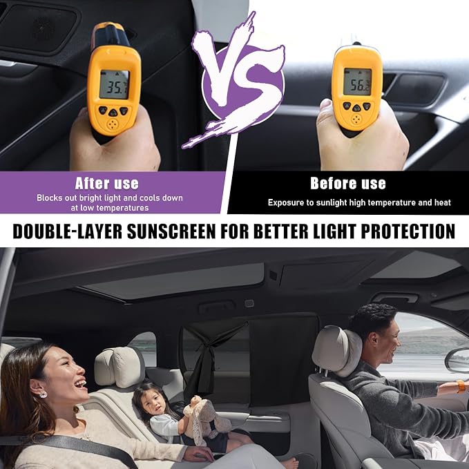 Car Window Shade, Double Layer Mesh Privacy Sunshade for Auto Side Window, Magnetic Breathable Curtain for Baby & Kids Blocks Sun & Heat, Universal Car Accessories - Image 5