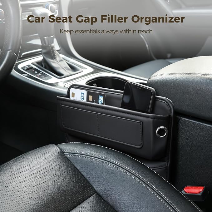 2 Pcs Car Seat Gap Filler Organizer, Universal Premium Leather Front Seat Side Organizer, Gap Filler for Car, Leather Car Storage Box with Multi-Pocket Design for Car Truck - Image 4