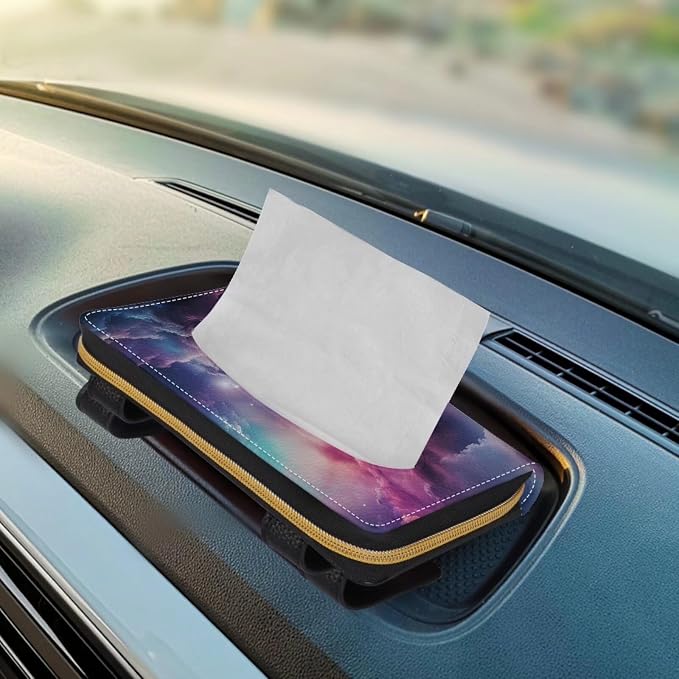 Biyejit 2 Pack Car Tissue Holder, Galaxy Clouds Sun Visor Napkin Holder, Car Visor Tissue Holder, PU Leather Backseat Tissue case Holder for car, Vehicle - Image 5