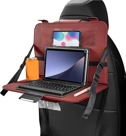 Car Steering Wheel Tray, Foldable Car Laptop Desk Eating Food Tray with Transparent Holder & Tissue Box, Adjustable Back Seat Headrest Table for in-Car Dining Working Studying (Red) by Unknown