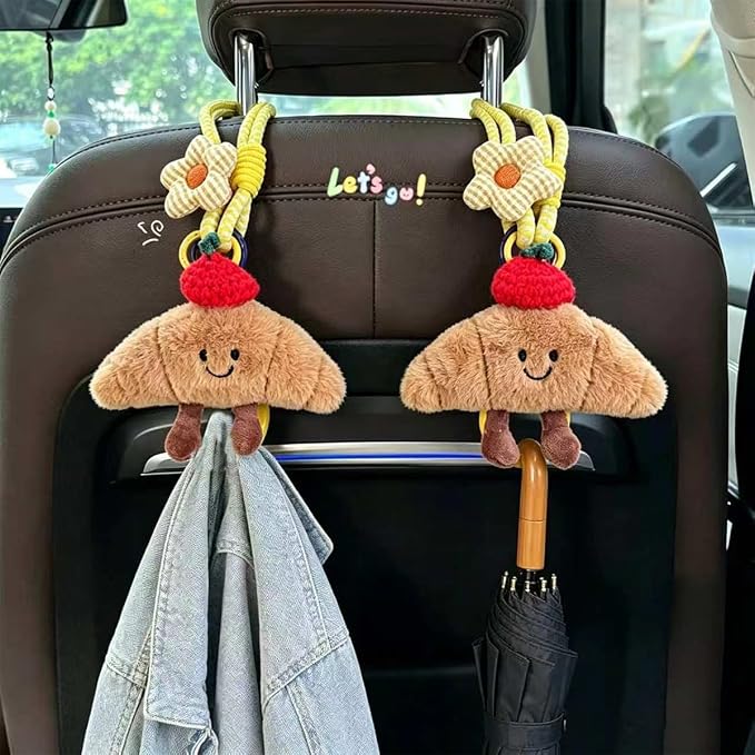 2 Pack Cute Car Headrest Hooks 360° Rotating Adjustable Length, Seat Decorative Hanger for Handbags Shopping Bags(Bread B) - Image 5