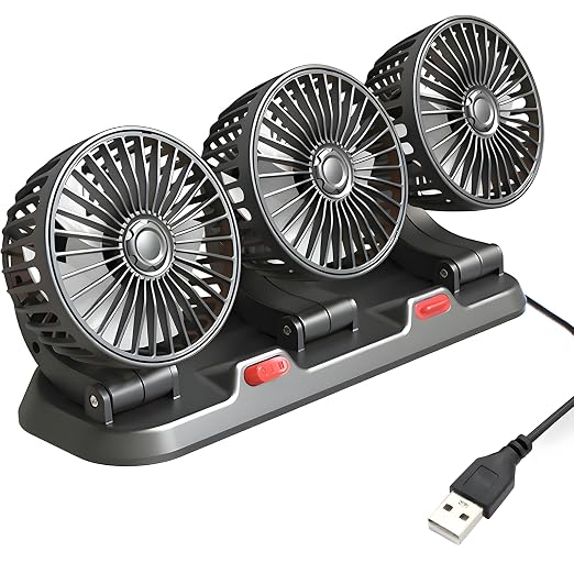 Triple-Head USB Car Fan, 5V Portable Air Circulator Fan with 360° Rotation & Quiet Motor, Small Desk Fan for Car Truck RV Boat Home Office, Plug & Play USB Powered Cooling Fan by Sufcnire