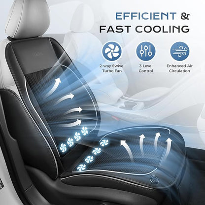 Coverado Cooling Car Seat Cushion, Universal Front Seat Cover 12V-24V Ventilated 3D Mesh Breathable Pad with 3 Speed Mode Dual Fan for Cars SUV Heatwave Driving Black&White - Image 2