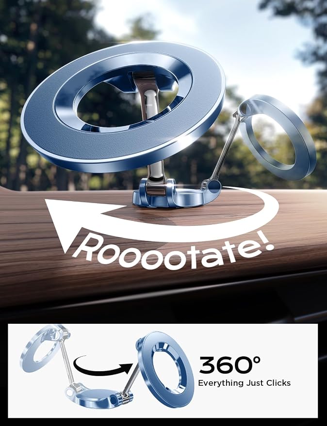 LISEN for MagSafe Car Mount, Magnetic Phone Holder for iPhone 17 16, Blue | Super Compact Foldable Phone Holder for Car, 24 Strong Magnets Power for iPhone 12-17 Series, Classic 3M Adhesive No Residue - Image 6
