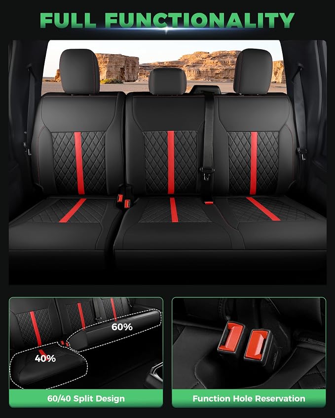 RIDEPOSH for Ford F150 Leather Seat Covers, SuperCrew XL XLT 2021-2026 | Fits F250 F350 Super Duty Crew Cab 2023-2026, Custom Fit, Bucket Seat, Stain Resistant, Airbag Compatible, Easy-Clean - Image 4