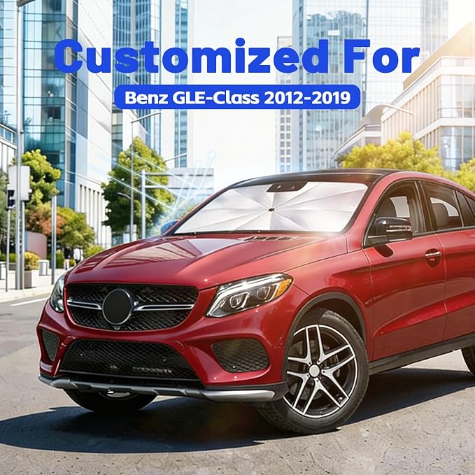 Car Windshield Sun Shade Umbrella for Benz GLE-Class 2012-2019, 1:1 Fit | [Reflective Coated Fabric] Car Shades Sun Visor Keep Car Cool and Protects Interior, Sunshade Umbrella for Front Window - Image 2